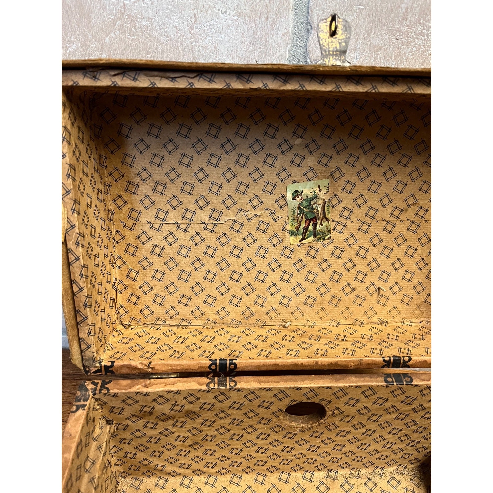 Antique Vintage Child's Trunk Steamer Paper Litho on Wood Doll Clothes Chest