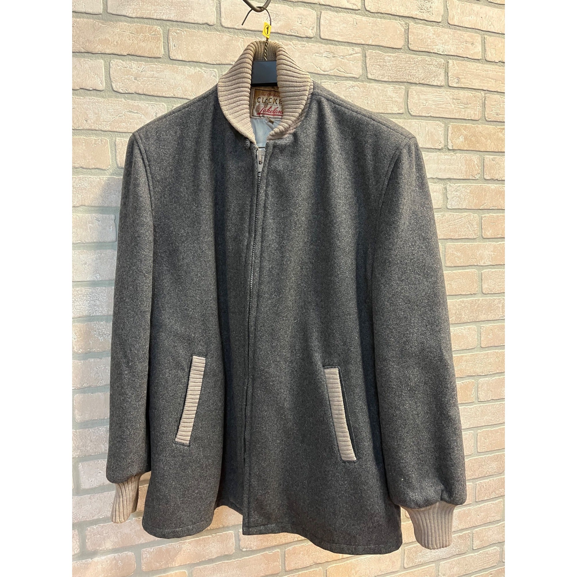 Vintage Lakeland Clicker Dark Gray Wool Car Club Crusier Coat Jacket Sz 42 MINT
