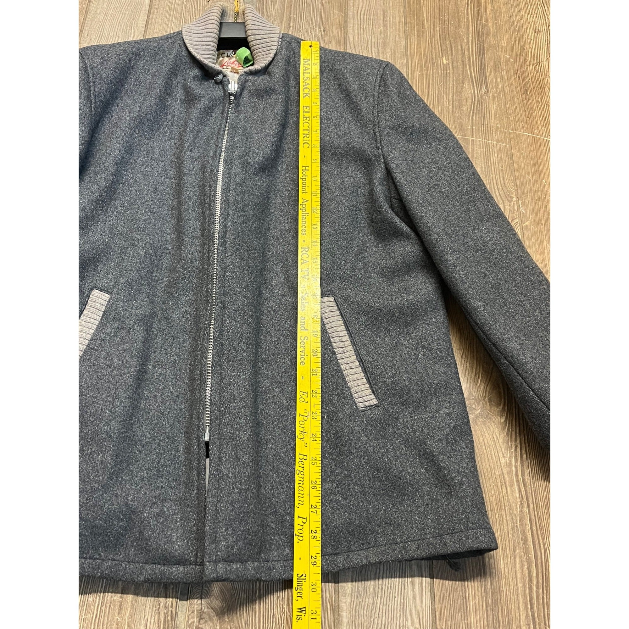 Vintage Lakeland Clicker Dark Gray Wool Car Club Crusier Coat Jacket Sz 42 MINT