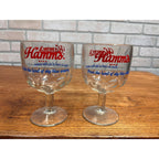 Vintage Pair Hamm’s Beer Goblet Thumbprint Heavy Stemmed Schooner Glass 6" Barware