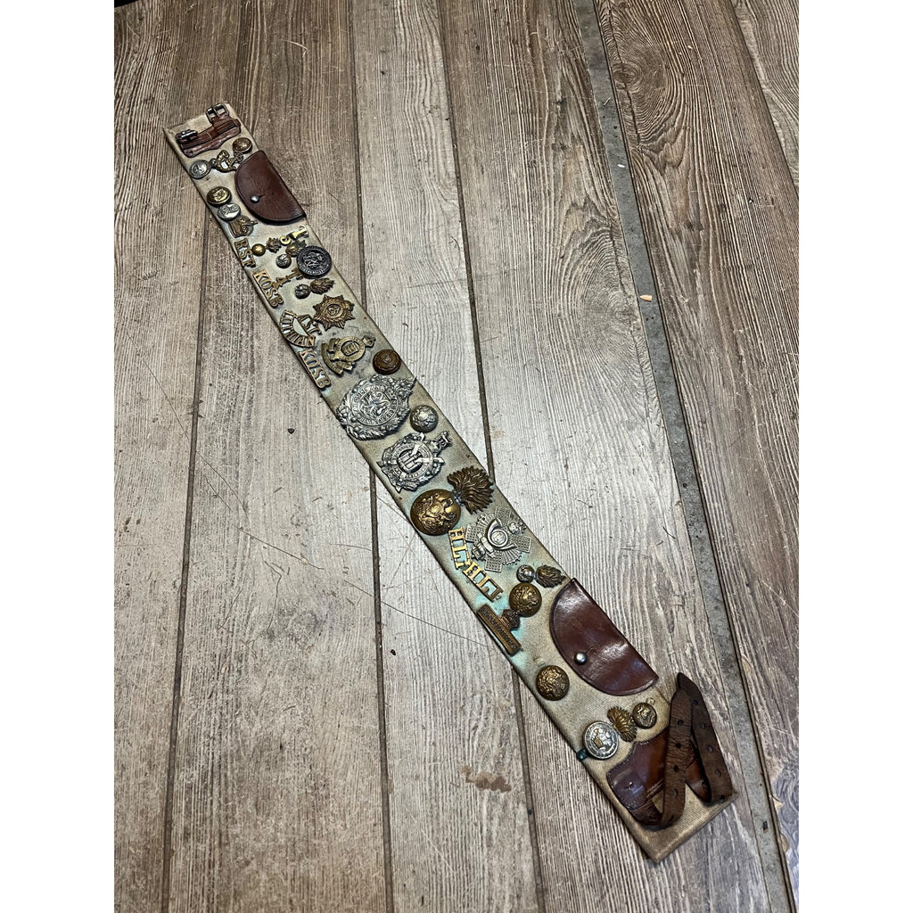 Original WW1 Hate Belt w/ 29 Badges Canvas British Commonwealth Military WWI