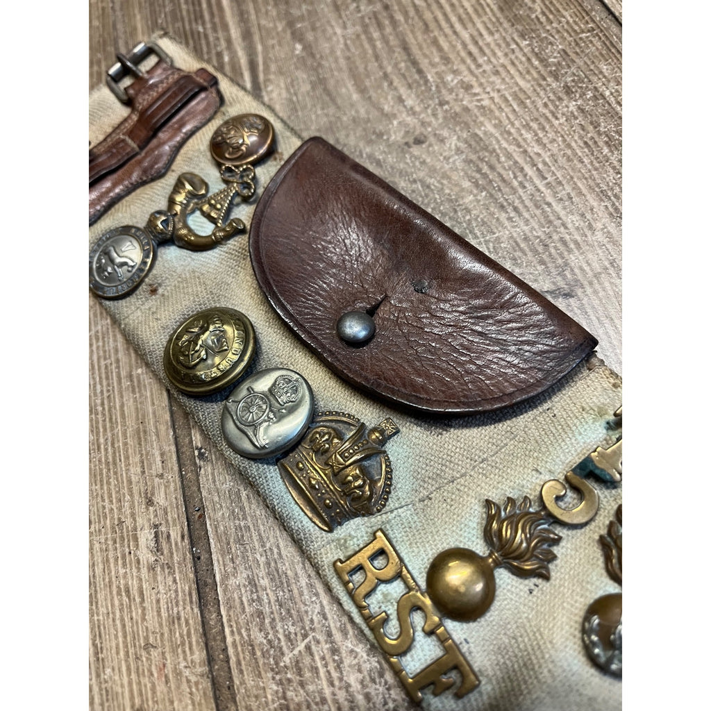Original WW1 Hate Belt w/ 29 Badges Canvas British Commonwealth Military WWI