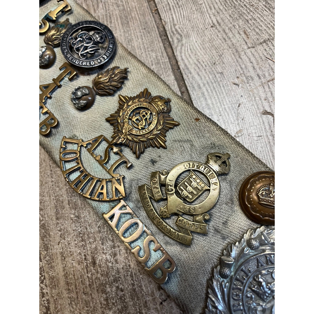 Original WW1 Hate Belt w/ 29 Badges Canvas British Commonwealth Military WWI