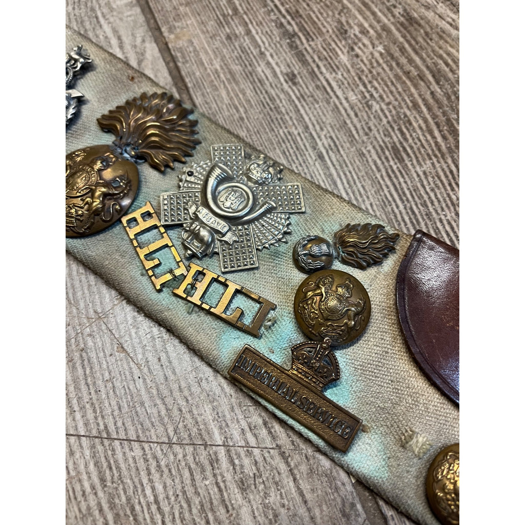 Original WW1 Hate Belt w/ 29 Badges Canvas British Commonwealth Military WWI