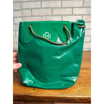 1950's 60's Vintage Rare Girl Scout Green Vinyl Bucket Lunch Box Bag