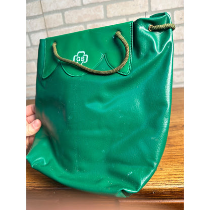 1950's 60's Vintage Rare Girl Scout Green Vinyl Bucket Lunch Box Bag