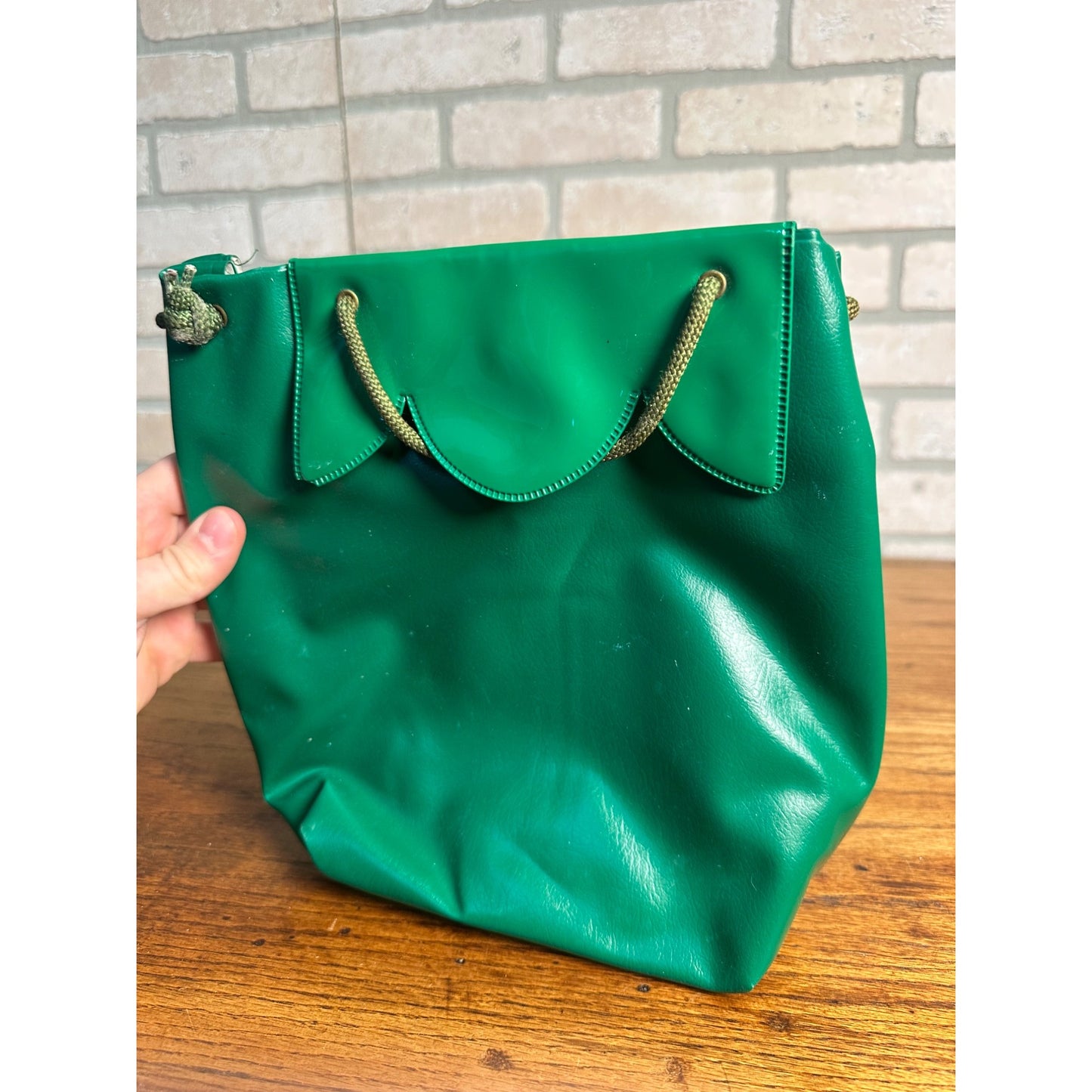 1950's 60's Vintage Rare Girl Scout Green Vinyl Bucket Lunch Box Bag