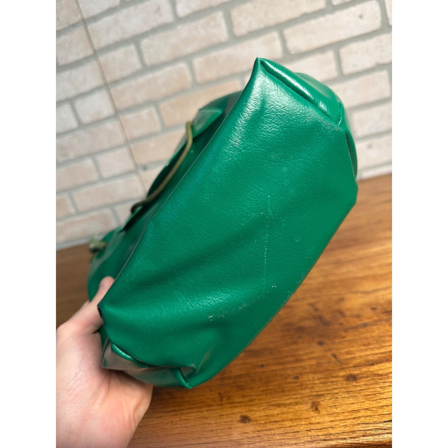 1950's 60's Vintage Rare Girl Scout Green Vinyl Bucket Lunch Box Bag