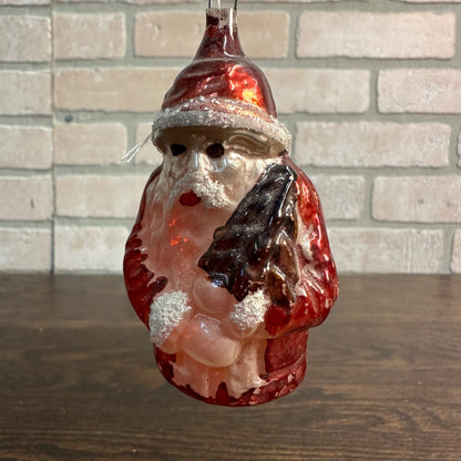 Vintage 3-1/4" Mercury Glass Ornament Christmas Santa Claus W/ Tree