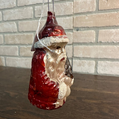 Vintage 3-1/4" Mercury Glass Ornament Christmas Santa Claus W/ Tree