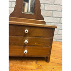 Vintage Miniature Wooden Jewelry Chest Dresser Mirror 3 Drawer Trinket Cabinet