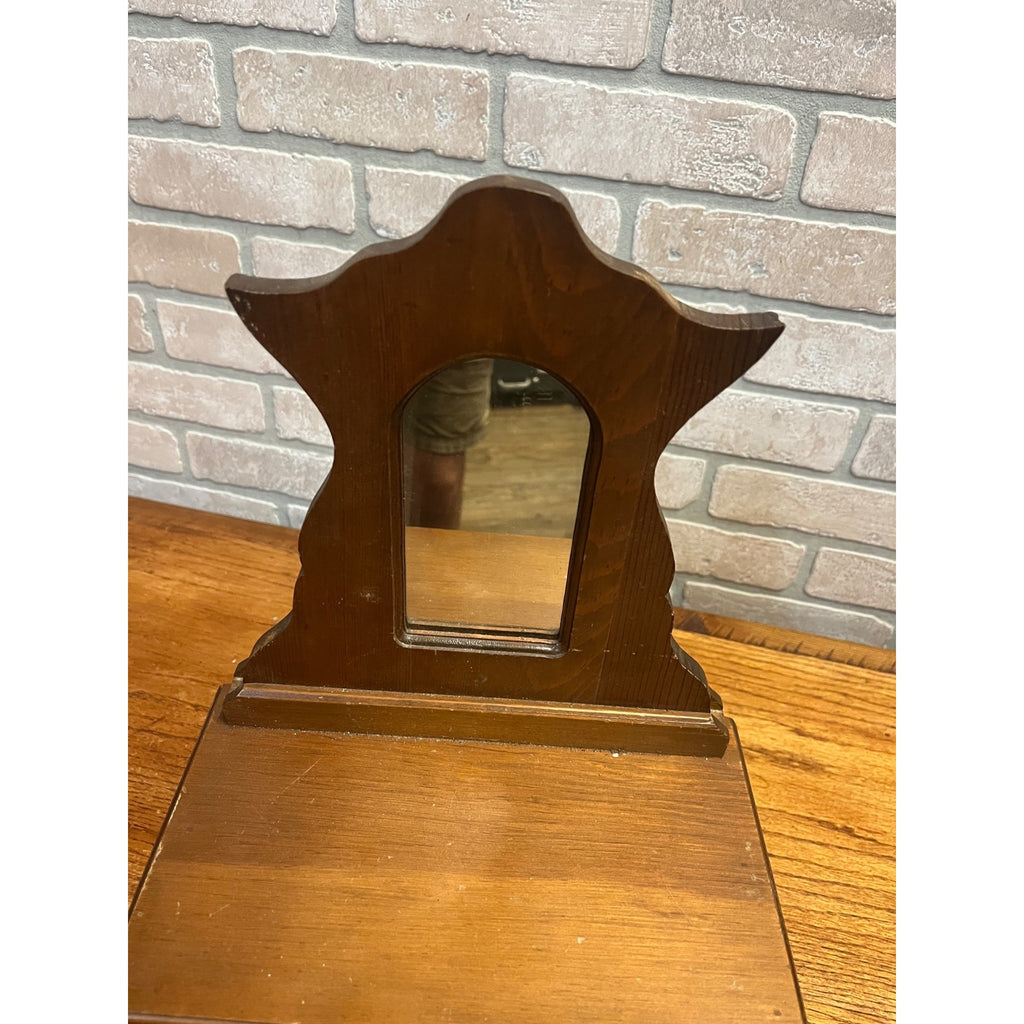 Vintage Miniature Wooden Jewelry Chest Dresser Mirror 3 Drawer Trinket Cabinet