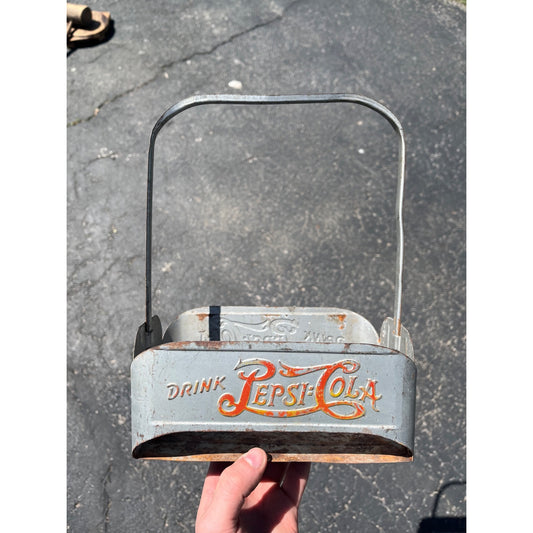 Vintage 1940s Pepsi Cola Double Dot Six Soda Bottle Carrier Metal Embossed