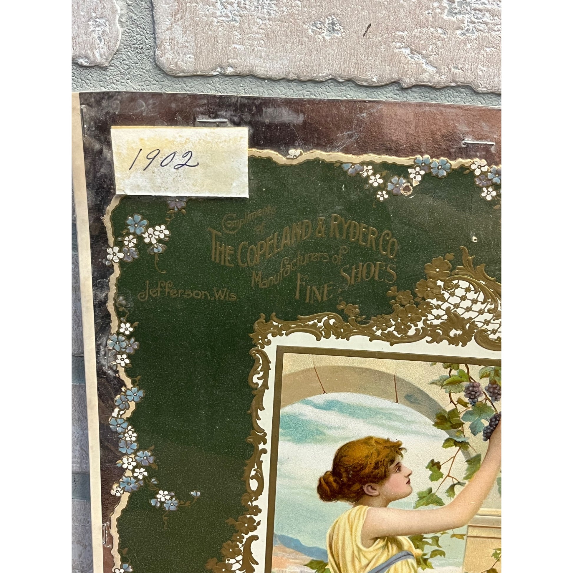 Antique Victorian 1902 Copeland & Ryder Shoes Jefferson Wis Advertising Sign