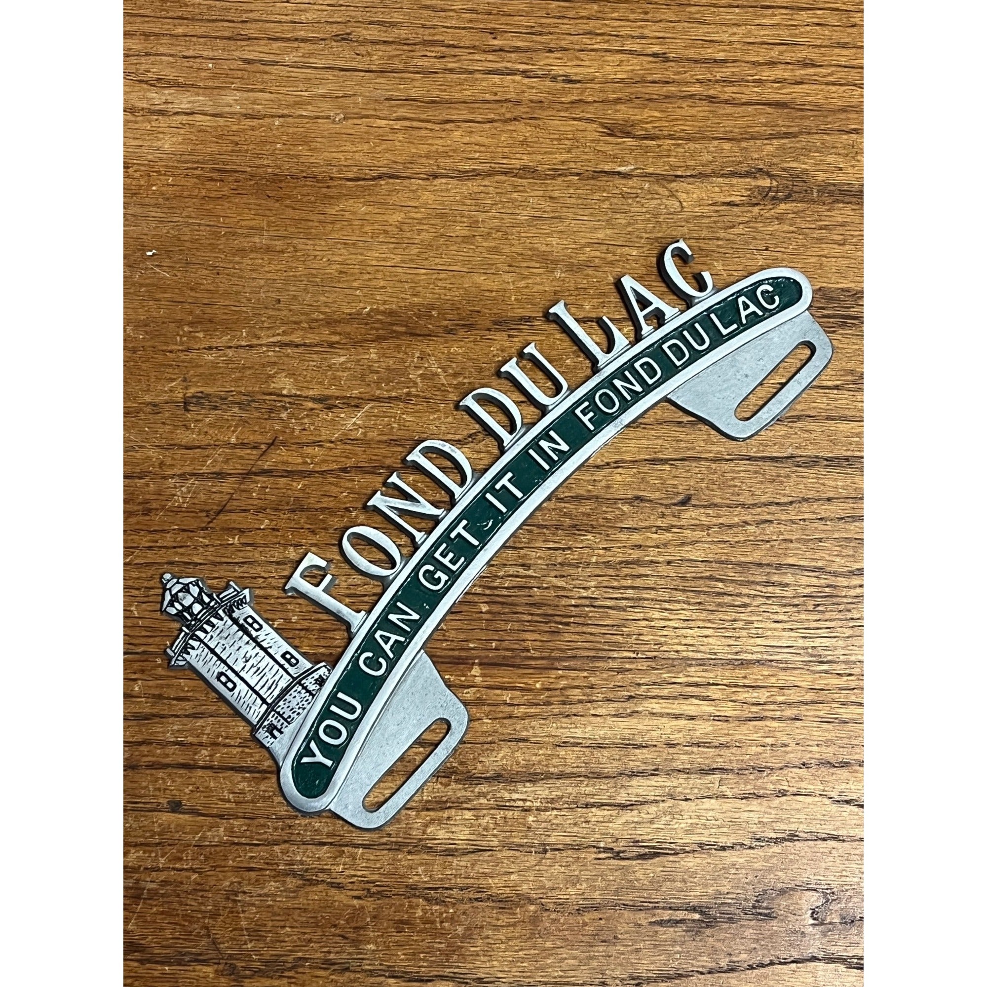 Vintage Fond du Lac Wisconsin Cast Aluminum License Plate Topper Wis WI
