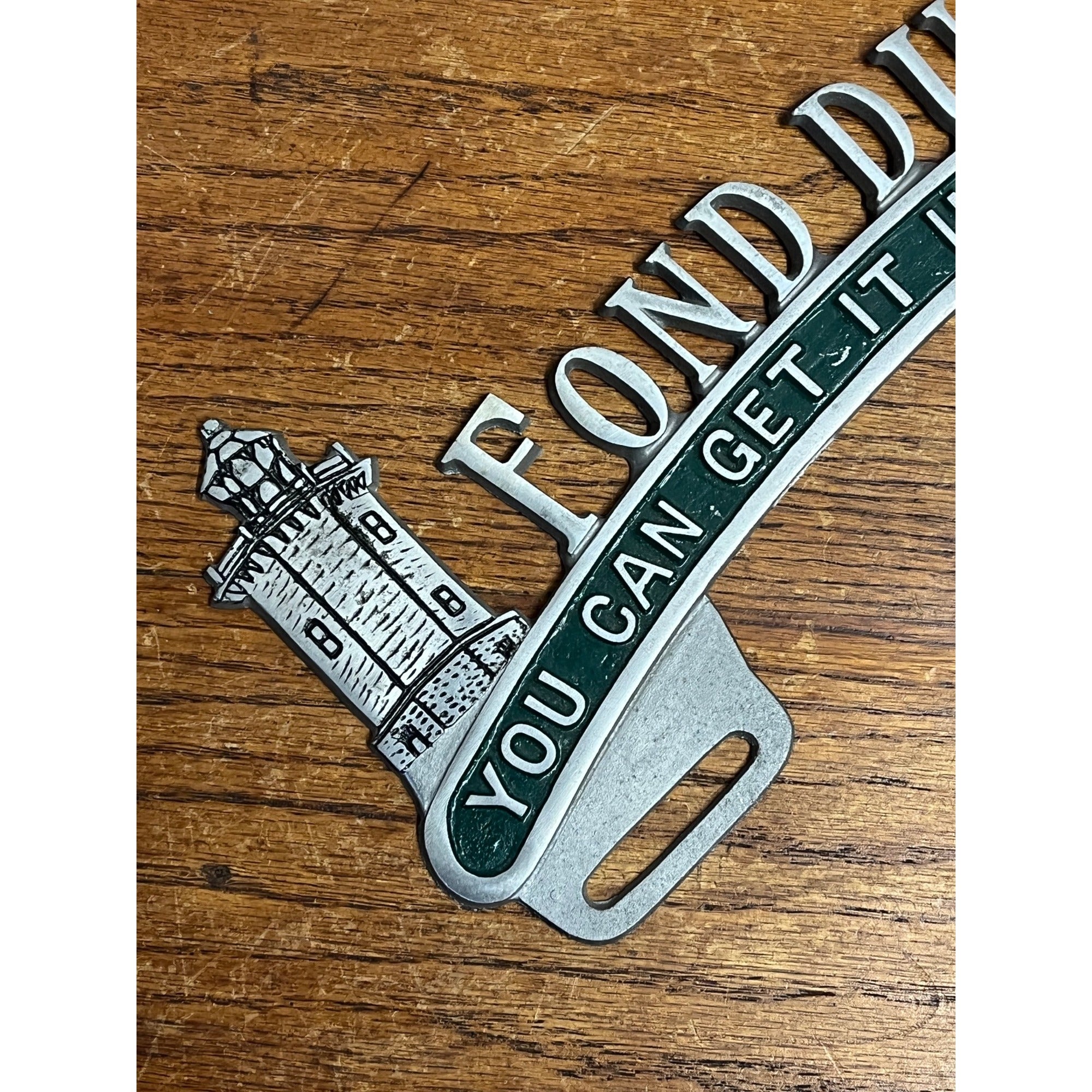 Vintage Fond du Lac Wisconsin Cast Aluminum License Plate Topper Wis WI