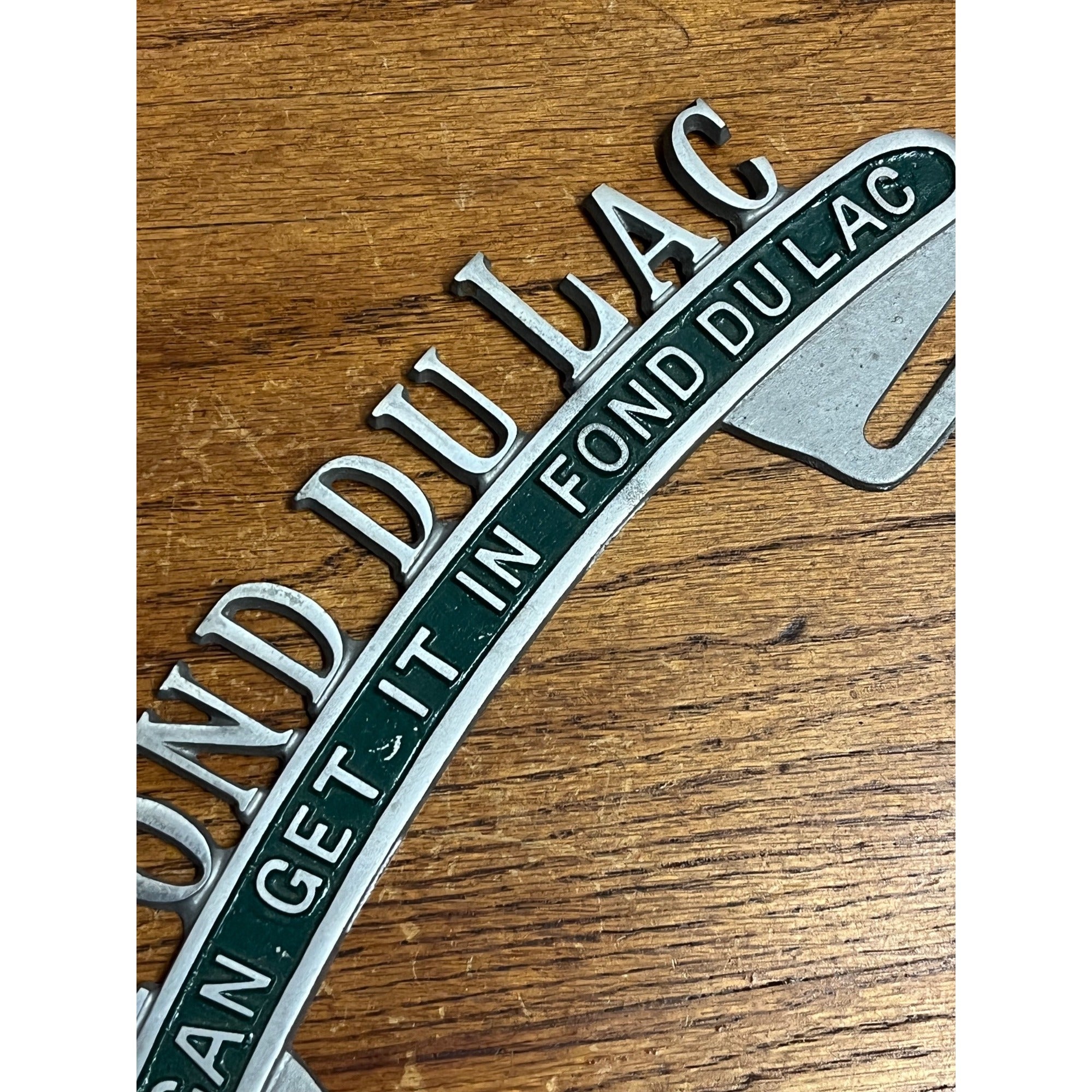 Vintage Fond du Lac Wisconsin Cast Aluminum License Plate Topper Wis WI