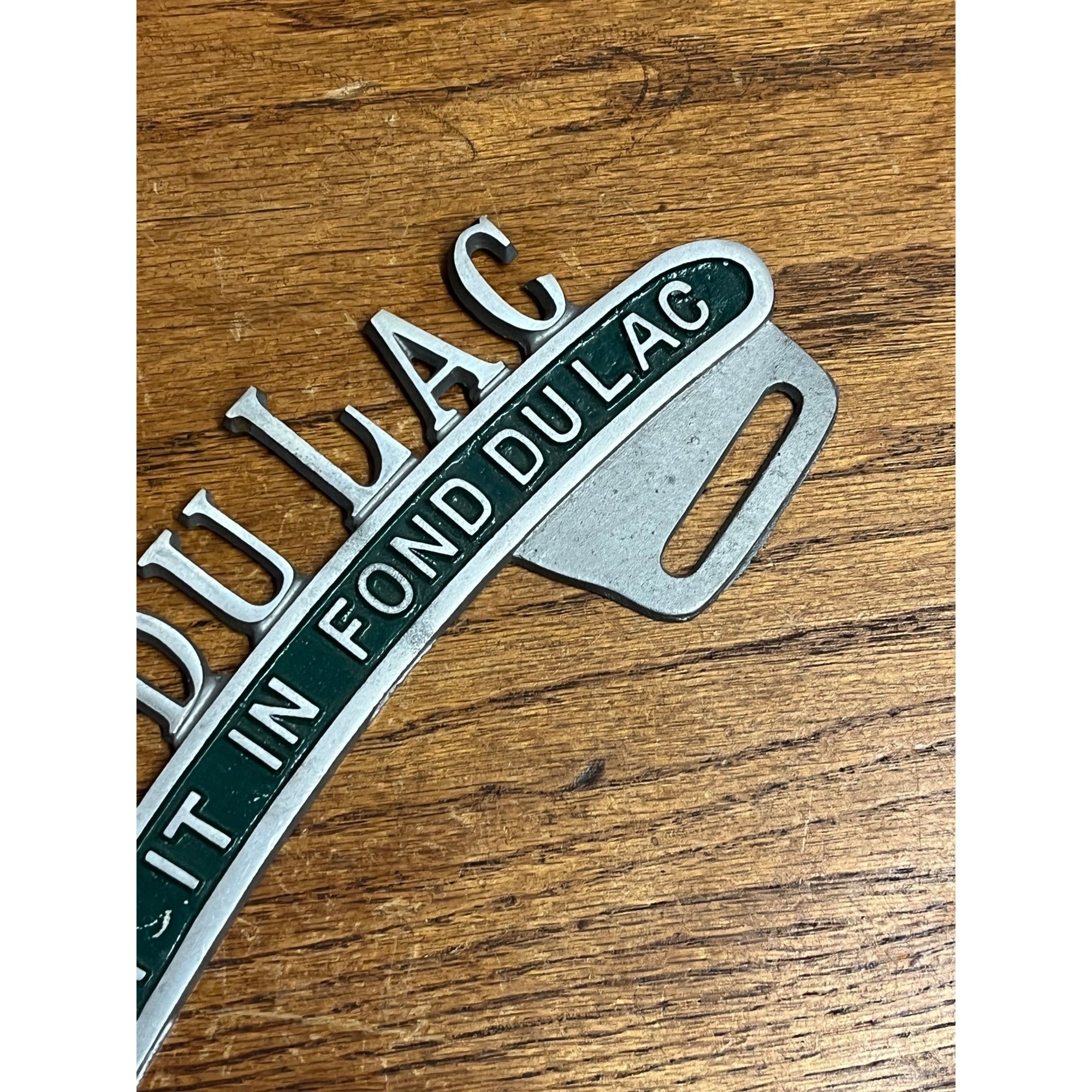Vintage Fond du Lac Wisconsin Cast Aluminum License Plate Topper Wis WI