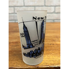 Vintage Frosted Drinking Glass New York City Attractions Hazel Atlas Statue of Liberty Empire State Building
