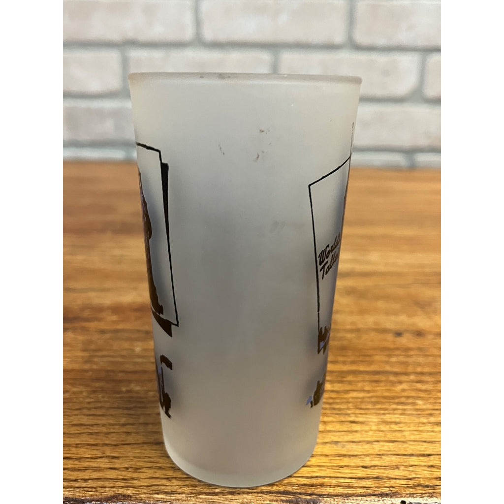 Vintage Frosted Drinking Glass New York City Attractions Hazel Atlas Statue of Liberty Empire State Building