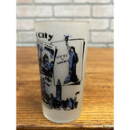 Vintage Frosted Drinking Glass New York City Attractions Hazel Atlas Statue of Liberty Empire State Building