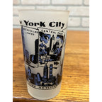Vintage Frosted Drinking Glass New York City Attractions Hazel Atlas Statue of Liberty Empire State Building