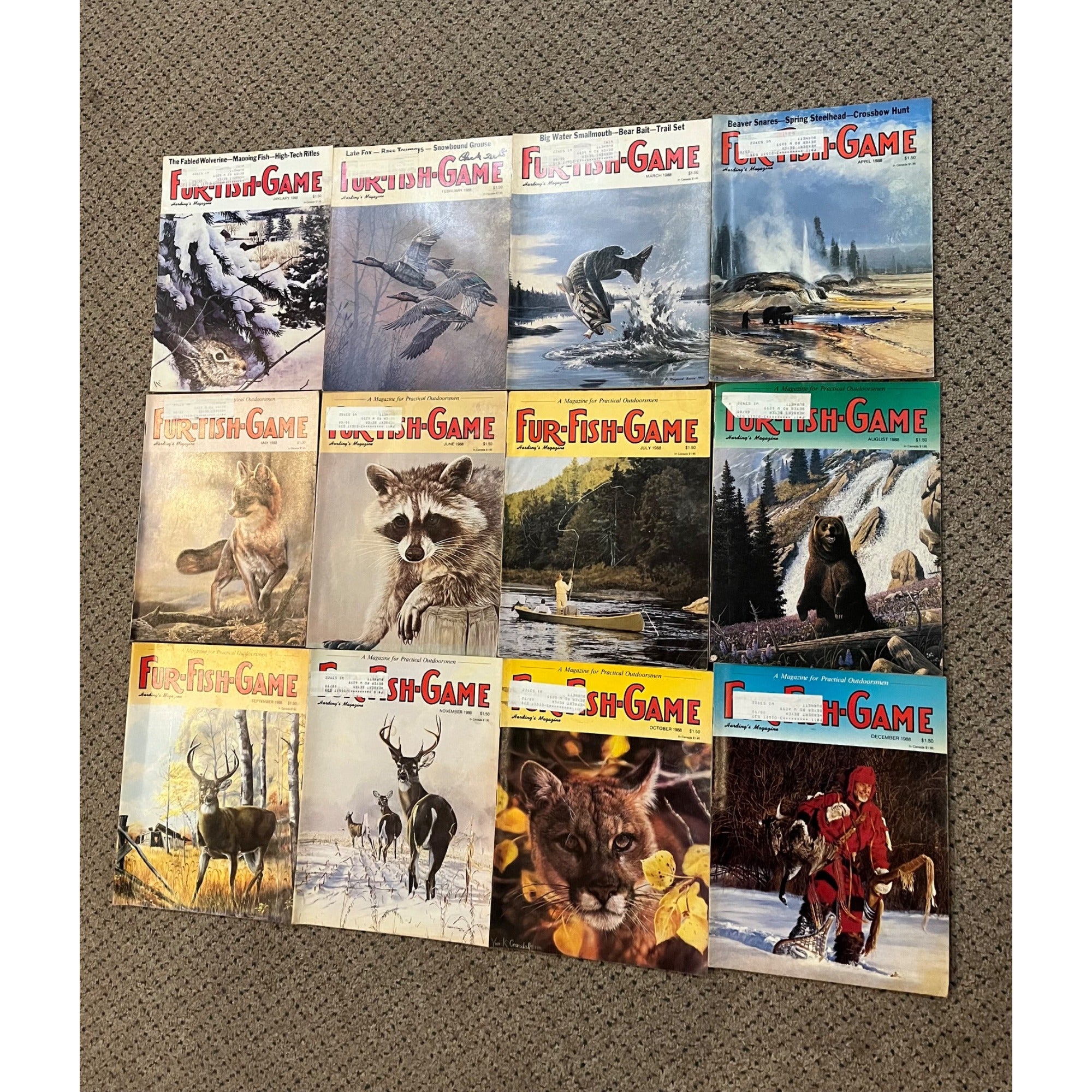 Vintage 1988 Fur, Fish, & Game Full Year Hunting Fishing Outdoorsman Magazines