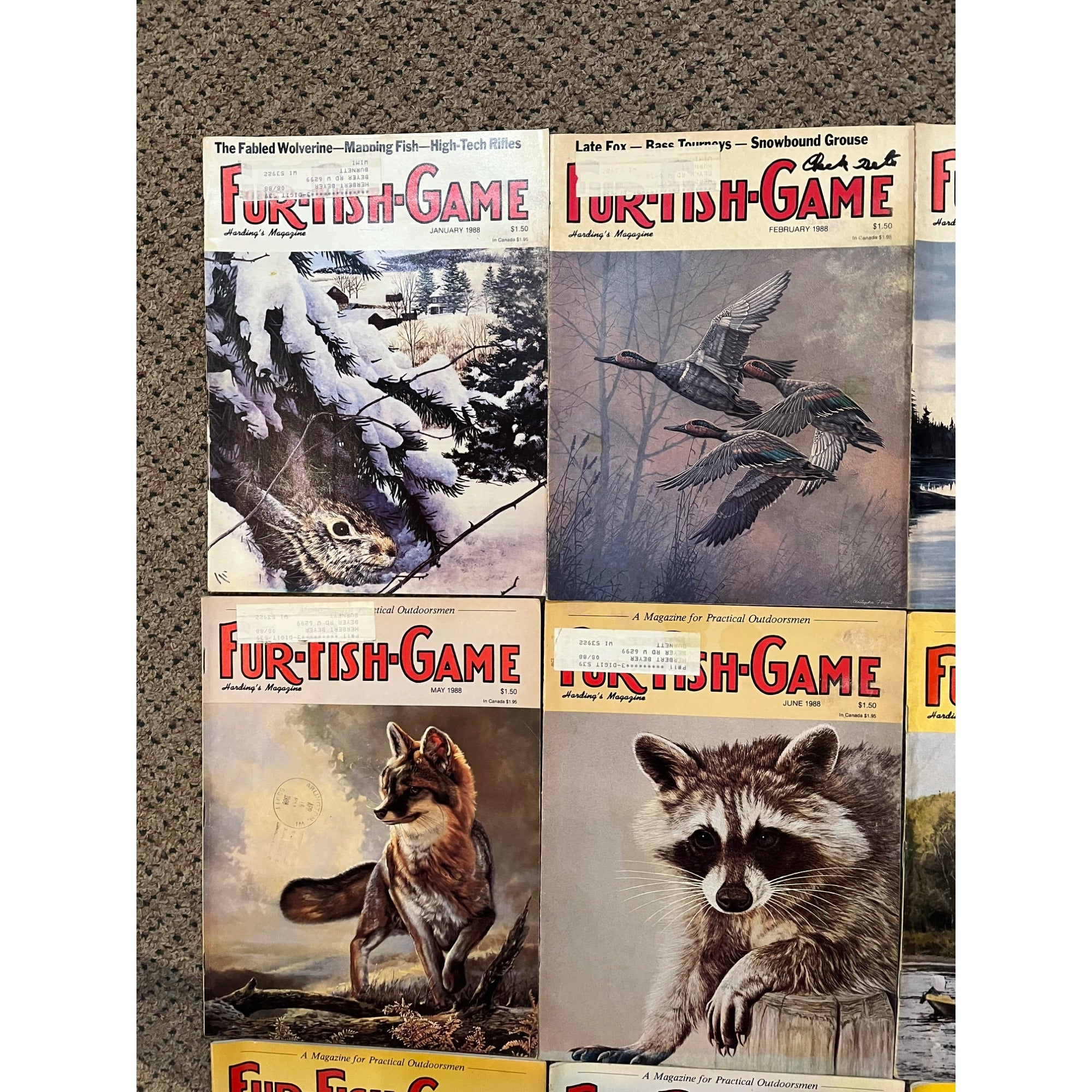 Vintage 1988 Fur, Fish, & Game Full Year Hunting Fishing Outdoorsman Magazines