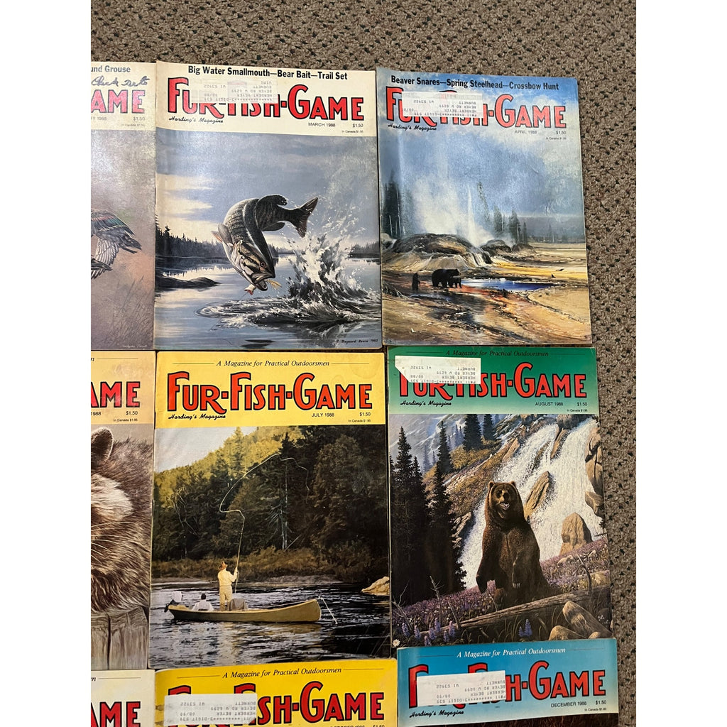 Vintage 1988 Fur, Fish, & Game Full Year Hunting Fishing Outdoorsman Magazines