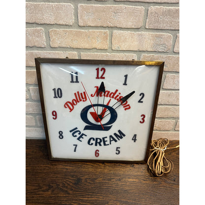 Vintage 1950s Dolly Madison Ice Cream Lighted Advertising Clock Sign