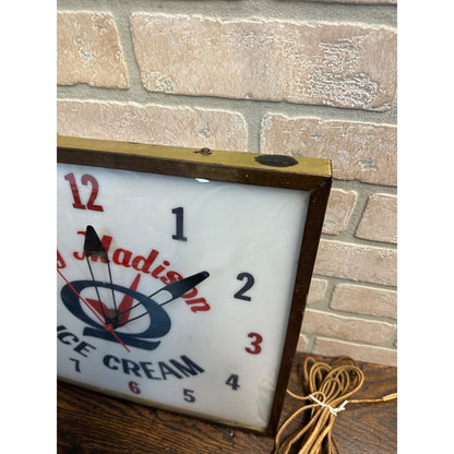 Vintage 1950s Dolly Madison Ice Cream Lighted Advertising Clock Sign