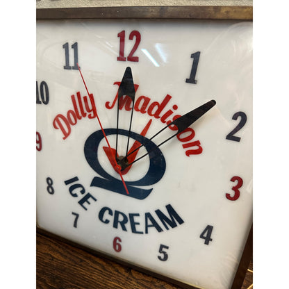 Vintage 1950s Dolly Madison Ice Cream Lighted Advertising Clock Sign