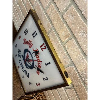 Vintage 1950s Dolly Madison Ice Cream Lighted Advertising Clock Sign