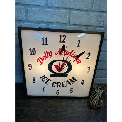 Vintage 1950s Dolly Madison Ice Cream Lighted Advertising Clock Sign