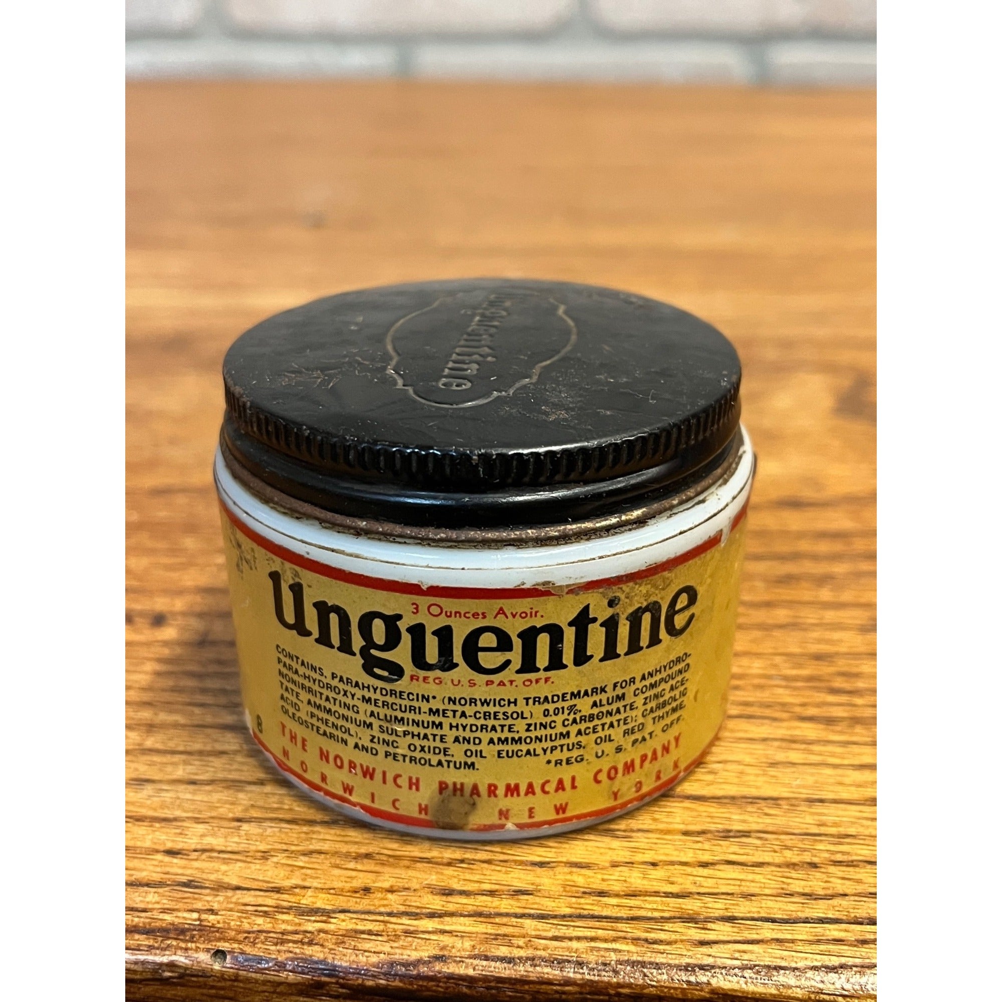 Vintage Unguentine Antiseptic Surgical Dressing Milk Glass Container With Metal Lid Drug Store Norwich Pharmacal Company New York