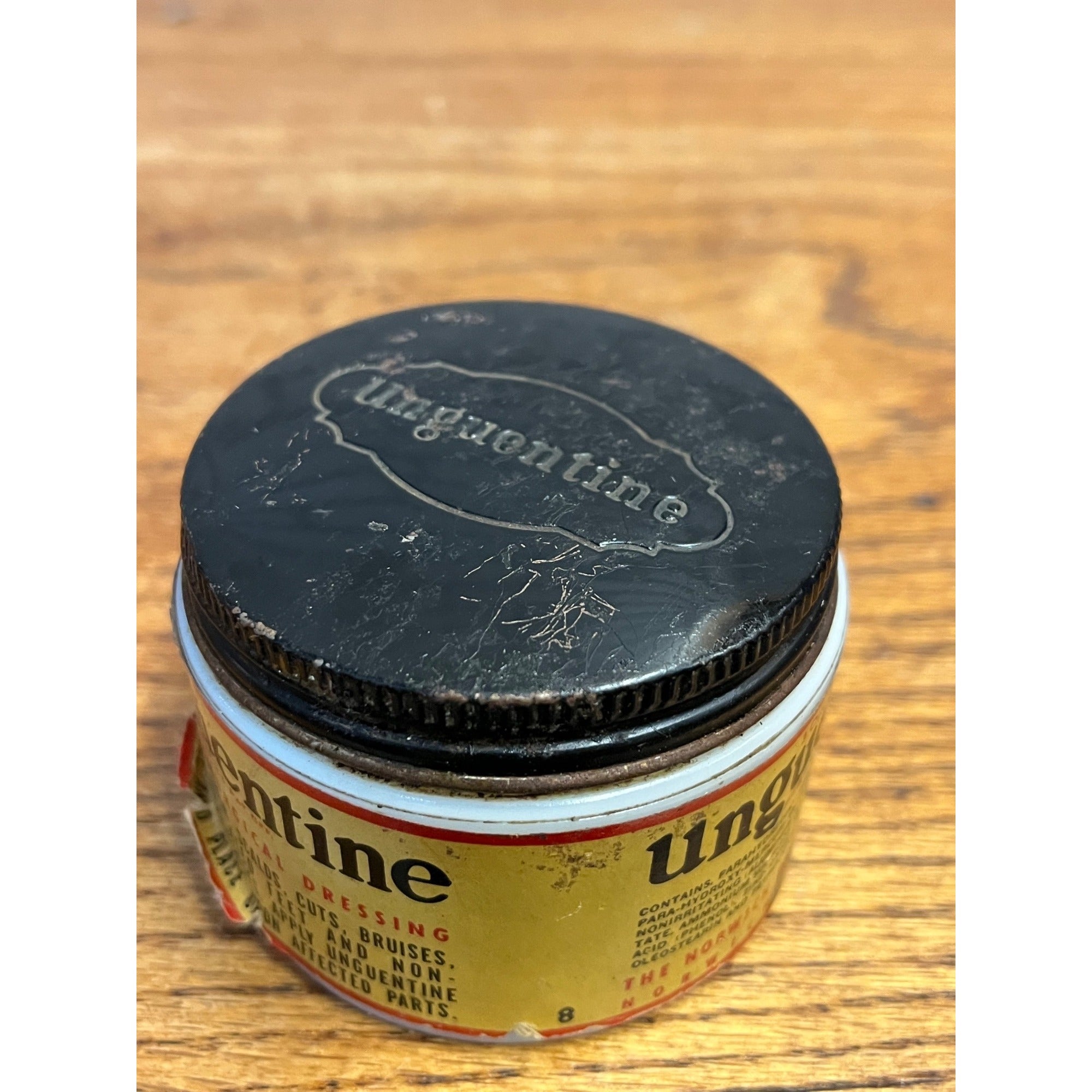Vintage Unguentine Antiseptic Surgical Dressing Milk Glass Container With Metal Lid Drug Store Norwich Pharmacal Company New York