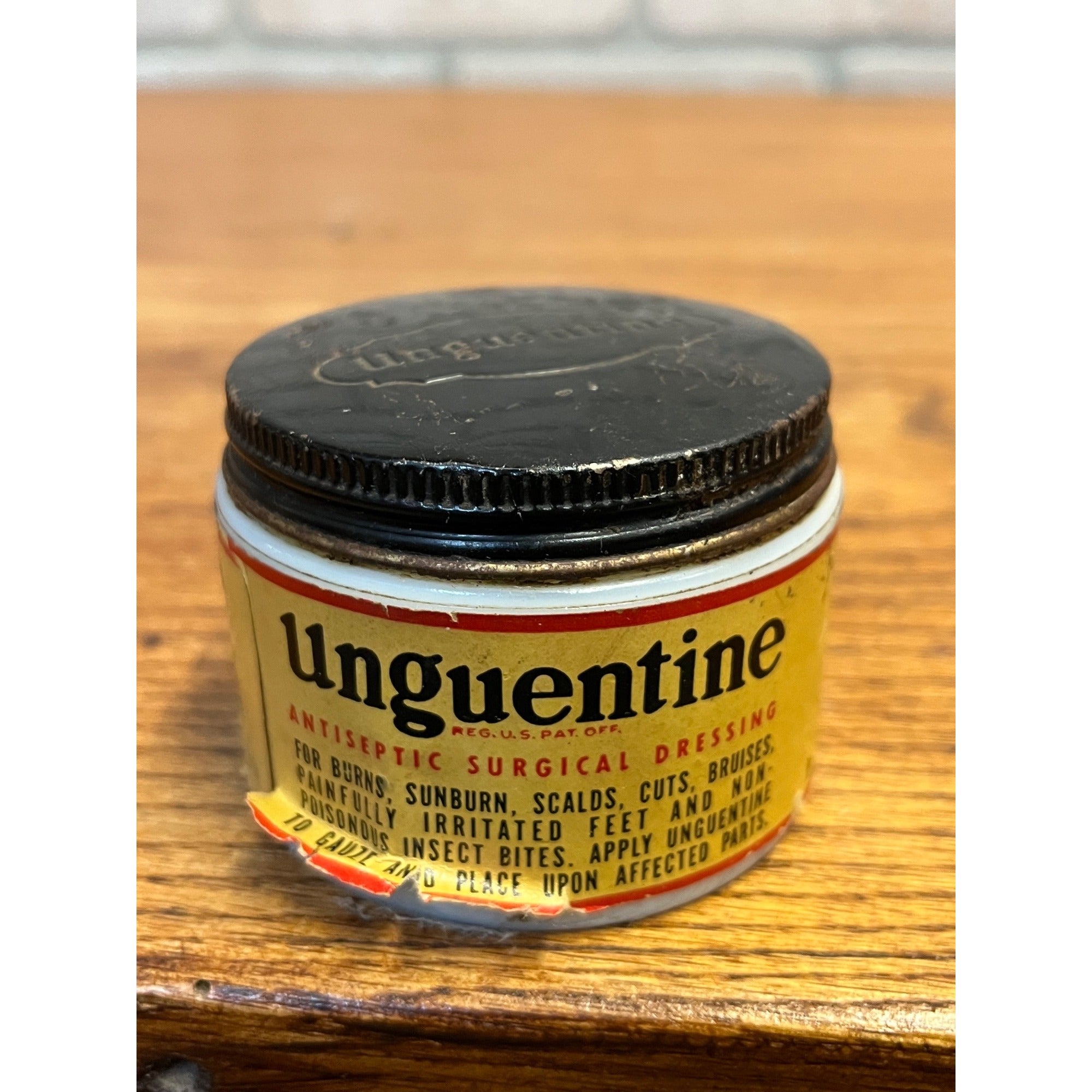 Vintage Unguentine Antiseptic Surgical Dressing Milk Glass Container With Metal Lid Drug Store Norwich Pharmacal Company New York