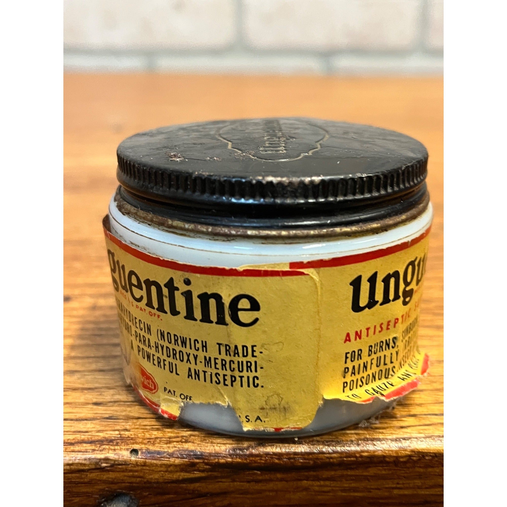 Vintage Unguentine Antiseptic Surgical Dressing Milk Glass Container With Metal Lid Drug Store Norwich Pharmacal Company New York