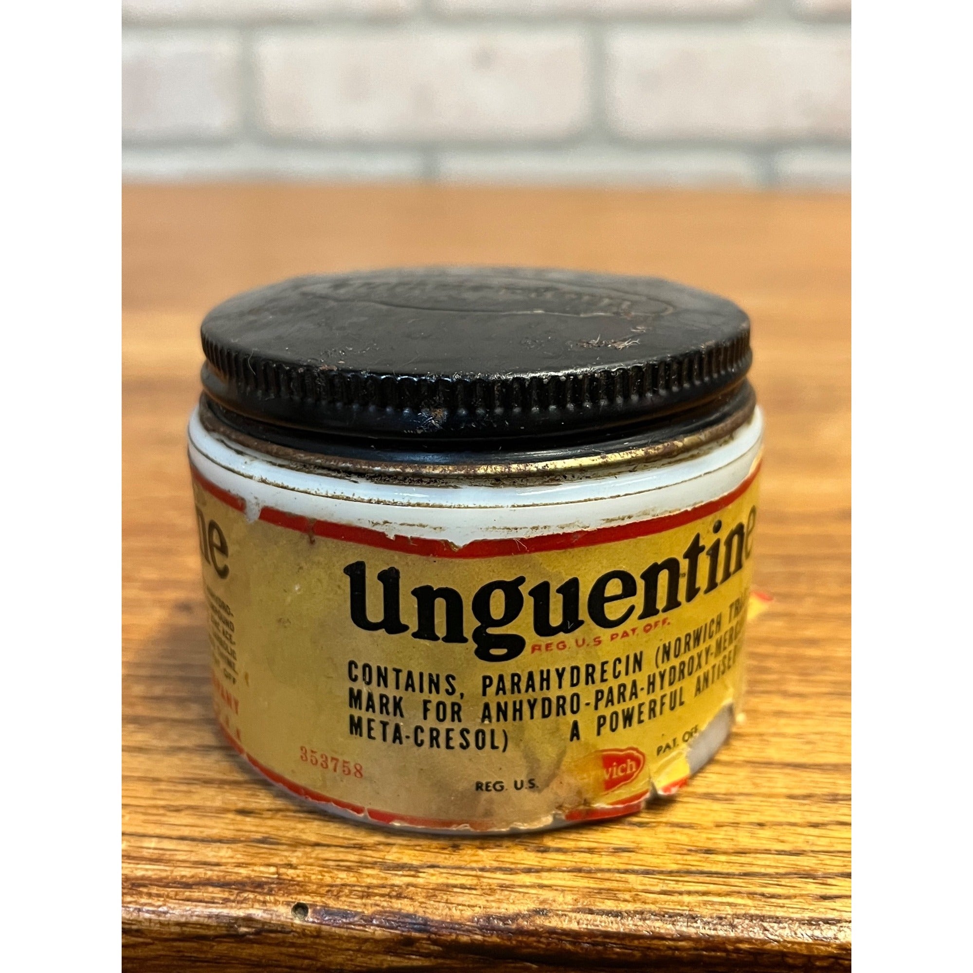 Vintage Unguentine Antiseptic Surgical Dressing Milk Glass Container With Metal Lid Drug Store Norwich Pharmacal Company New York