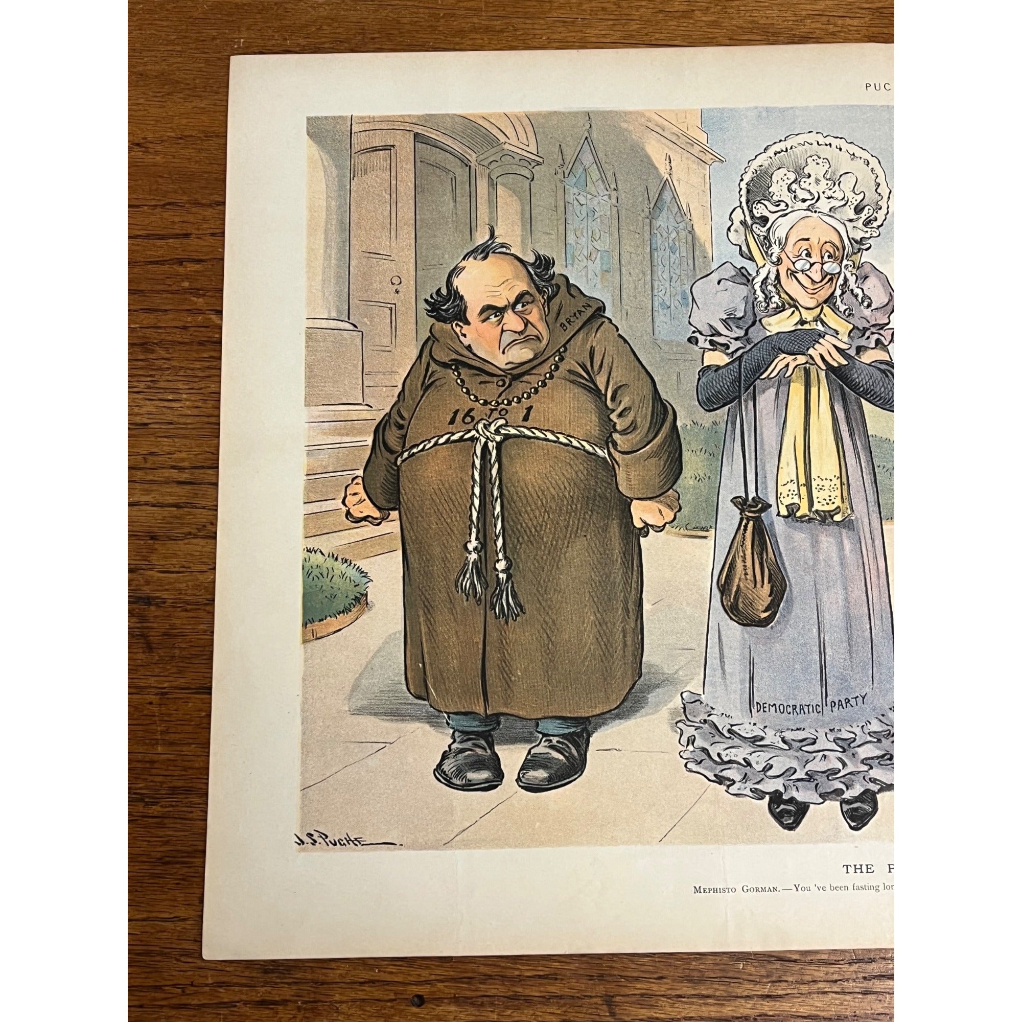 Vintage PUCK "Passing of Lent" William Jennings Bryan Political Cartoon Litho