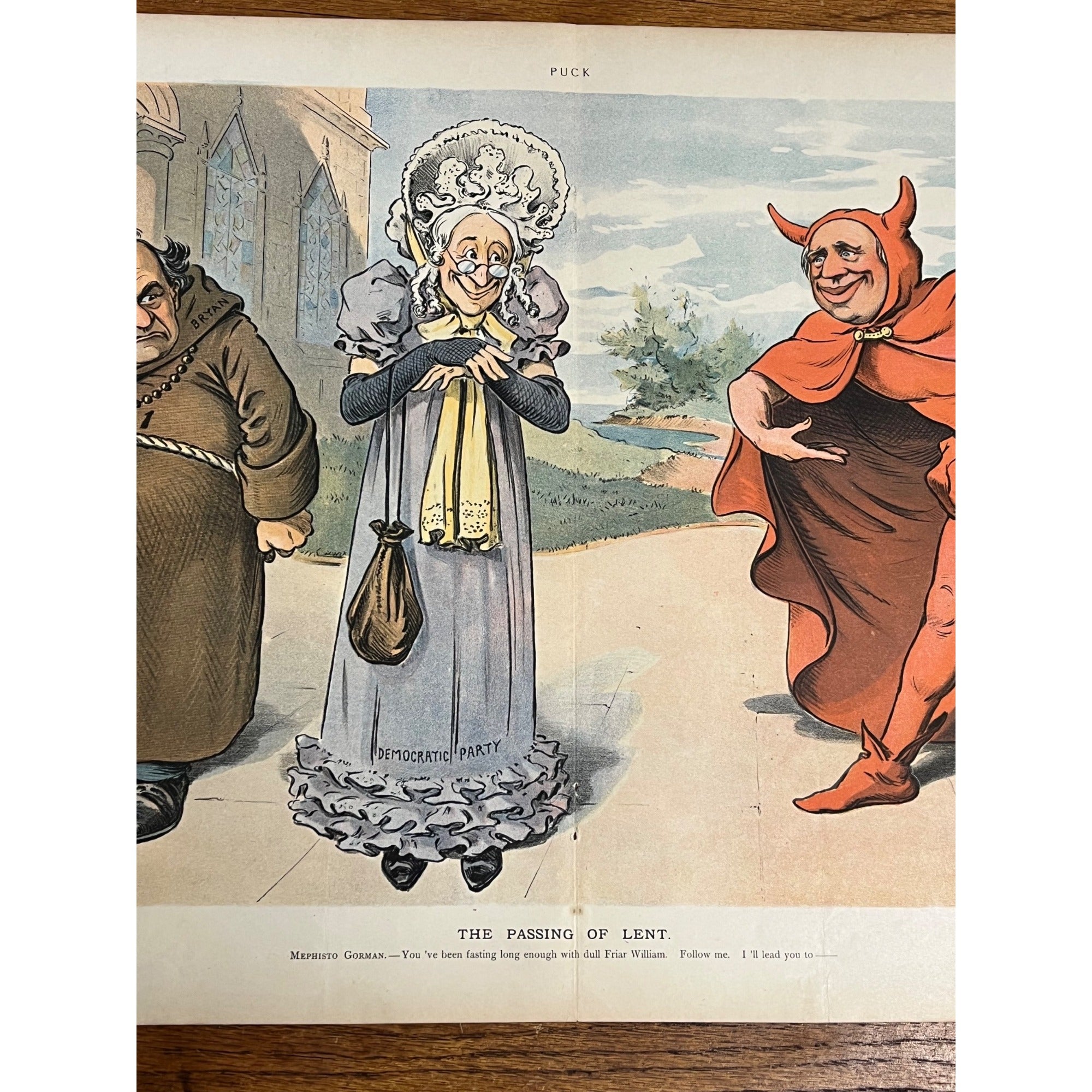 Vintage PUCK "Passing of Lent" William Jennings Bryan Political Cartoon Litho