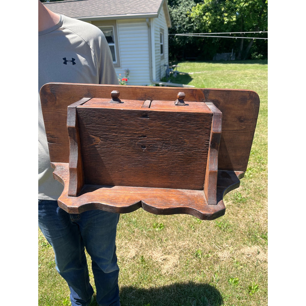 Primitive Farmhouse Wall Shelf Cabinet 2 Drawer Hanging Spice Cupboard Country Pine