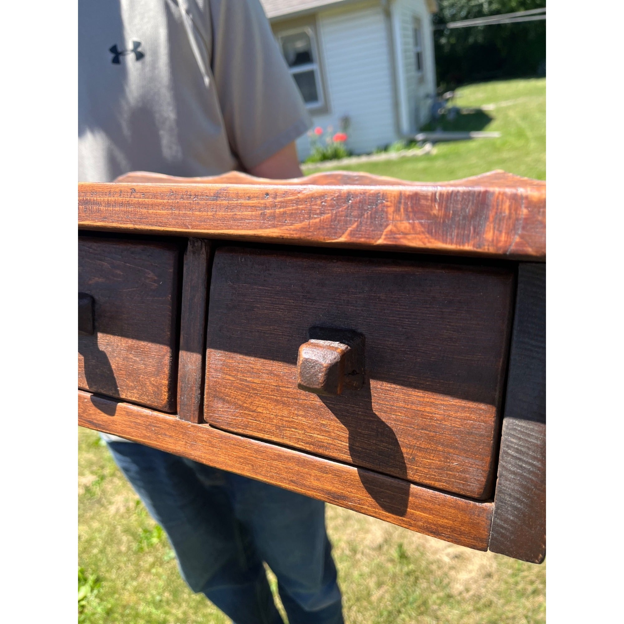 Primitive Farmhouse Wall Shelf Cabinet 2 Drawer Hanging Spice Cupboard Country Pine
