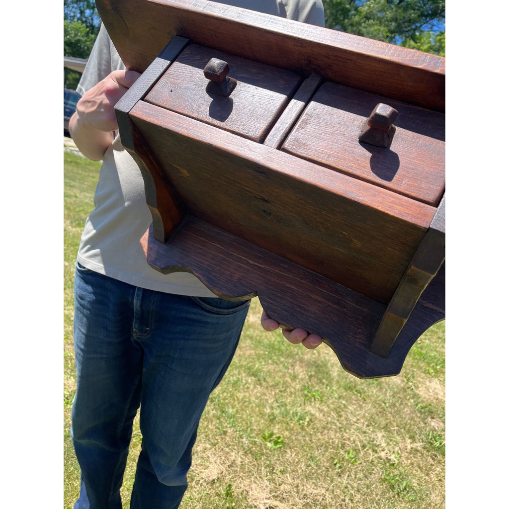 Primitive Farmhouse Wall Shelf Cabinet 2 Drawer Hanging Spice Cupboard Country Pine