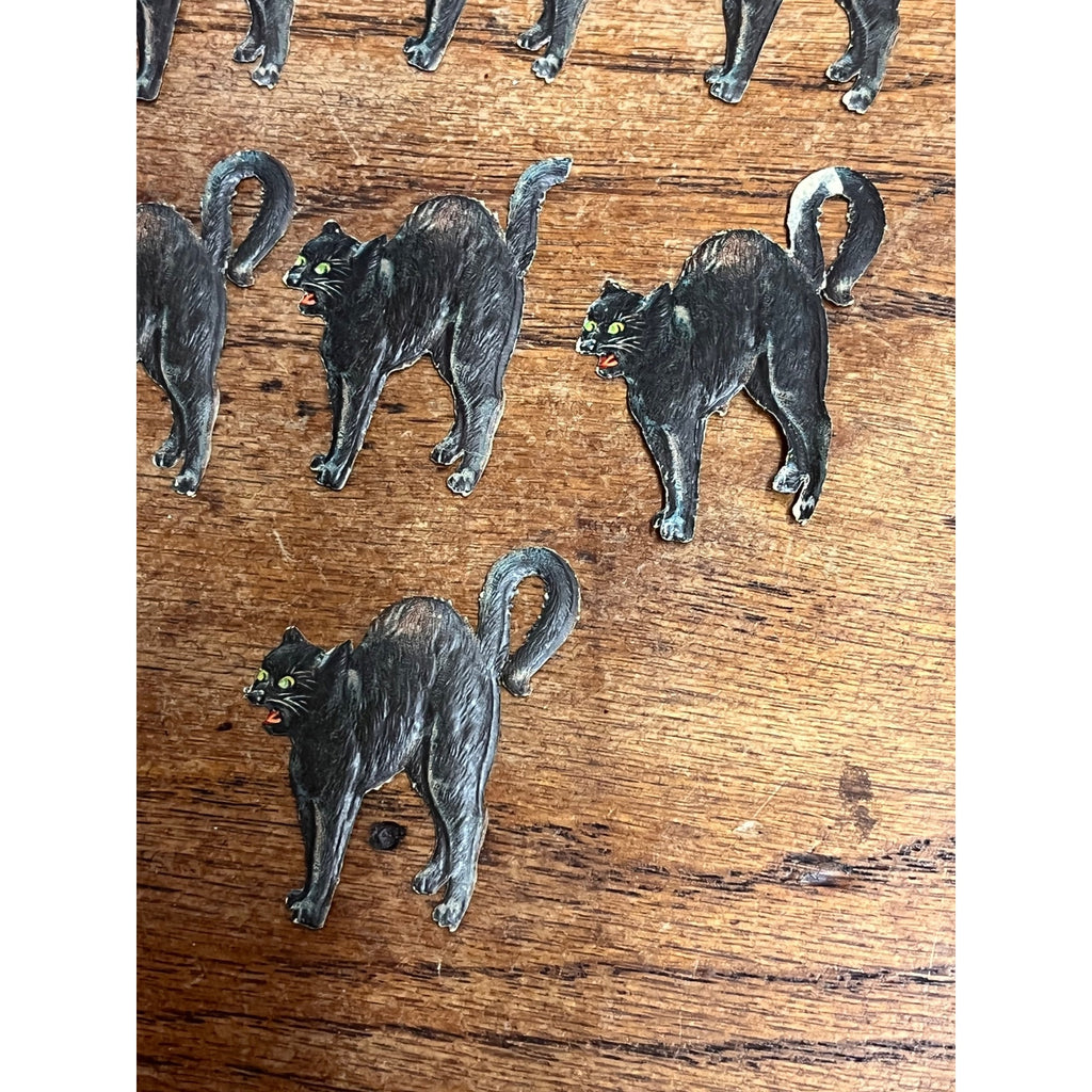 Antique 1920s Gibson Line Germany Halloween Black Cat Diecut Seals Lot (10)