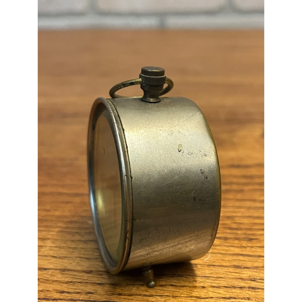 Antique Patent 1885 Miniature Nickel-Plated Brass Alarm Clock Western Bevel Glass