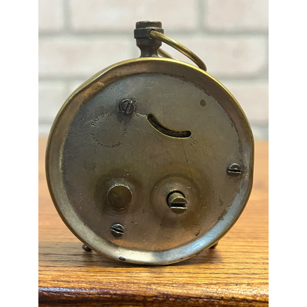 Antique Patent 1885 Miniature Nickel-Plated Brass Alarm Clock Western Bevel Glass