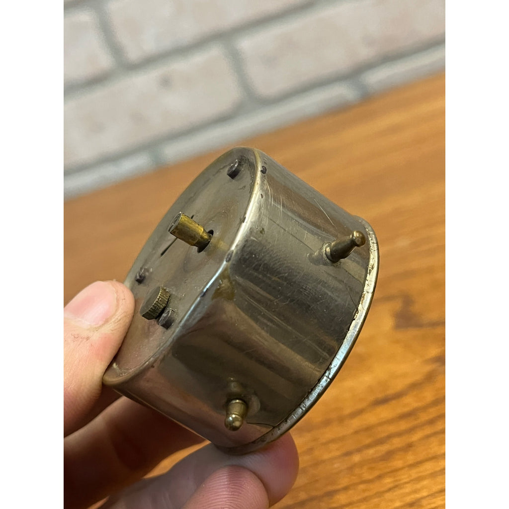 Antique Patent 1885 Miniature Nickel-Plated Brass Alarm Clock Western Bevel Glass