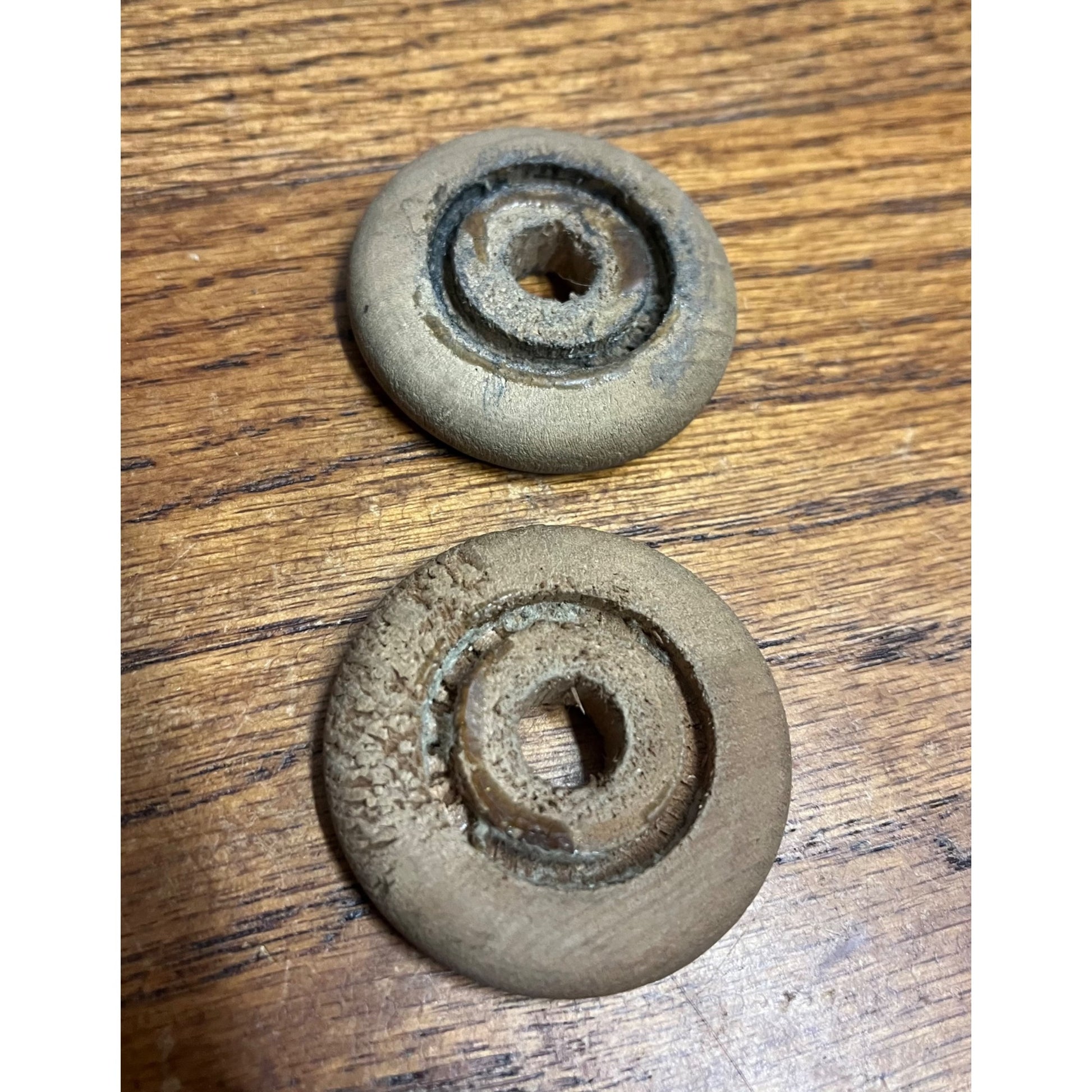 Two Original Replacement Wooden Tires Wheels 1-3/4" Dia for Marx, Wyandotte, etc
