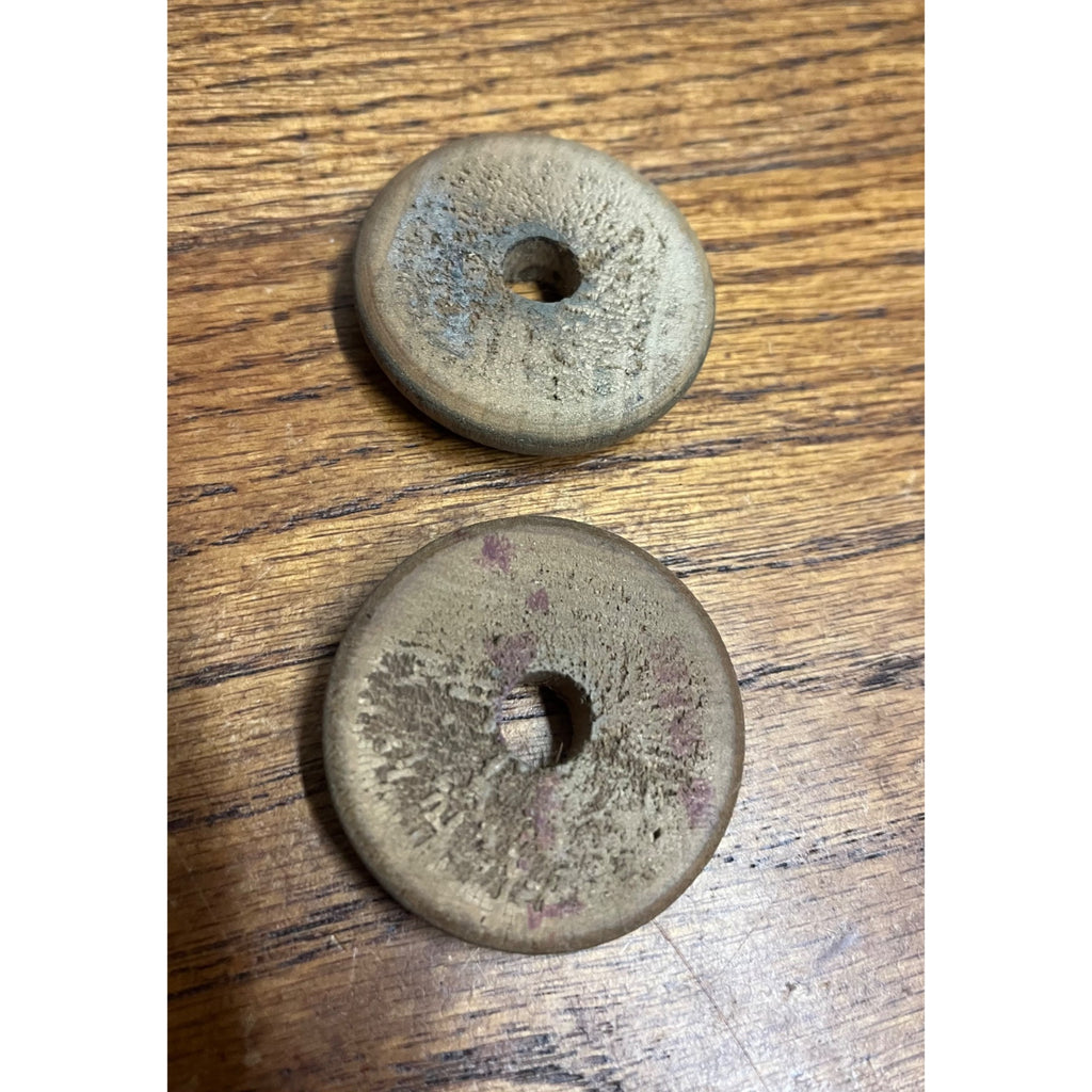 Two Original Replacement Wooden Tires Wheels 1-3/4" Dia for Marx, Wyandotte, etc